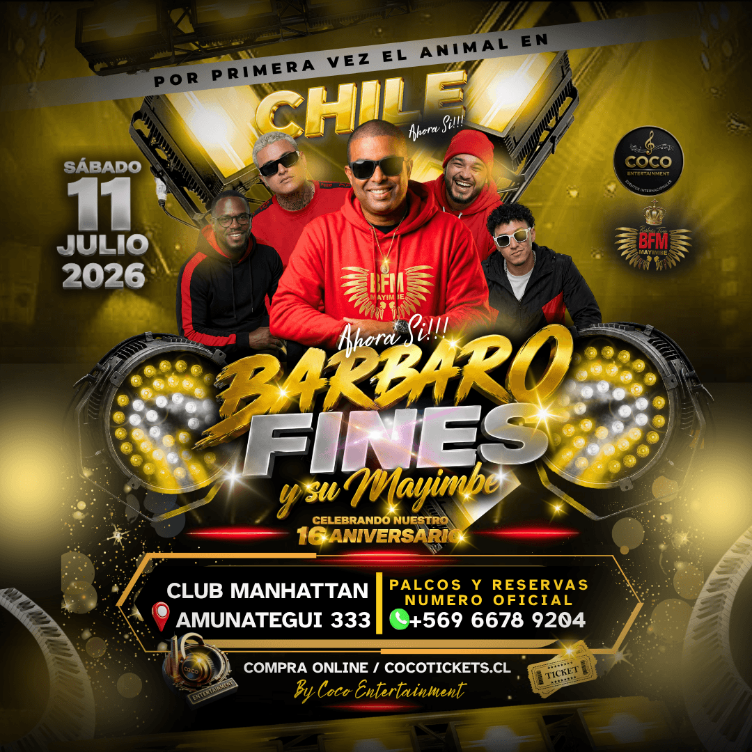 16 ANIVERSARIO BARBARO FINES Y SU ORQUESTA MAYIMBE EN CHILE  image}